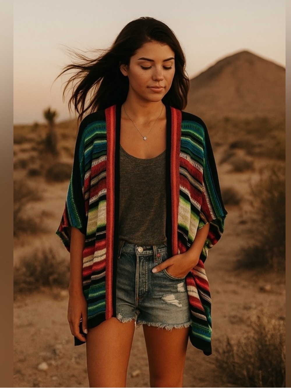 Lauren Ralph Lauren Tribal Aztec Linen Blend Crochet Open Front Cardigan Shawl